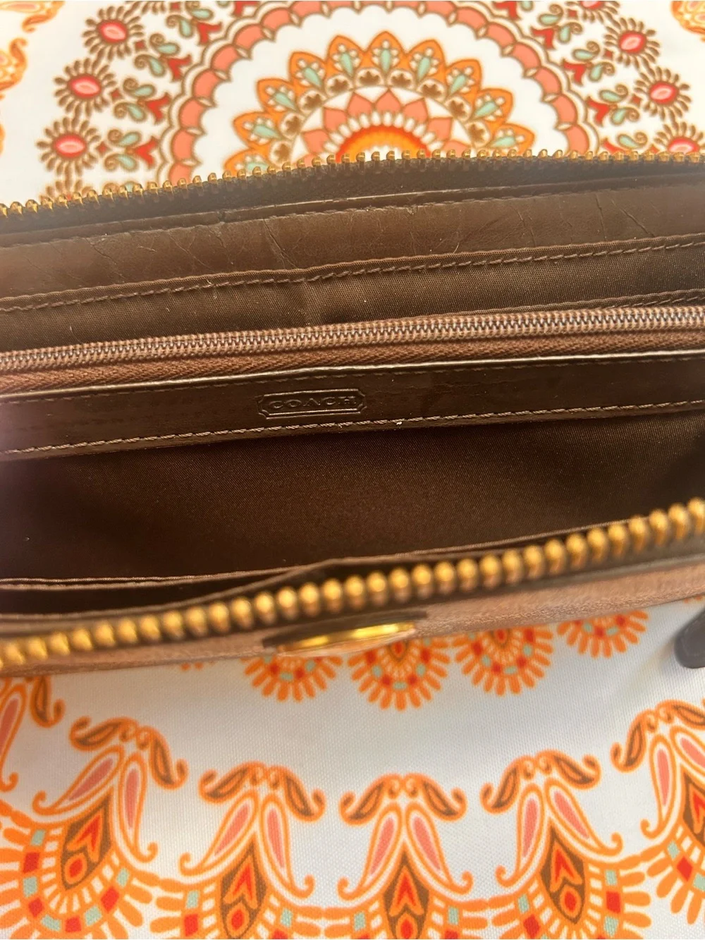 Coach Brown Signature Zip-Around Wallet - Picture 6 of 8
